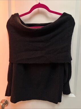 Off-the-Shoulder Black Foldover Knit Sweater